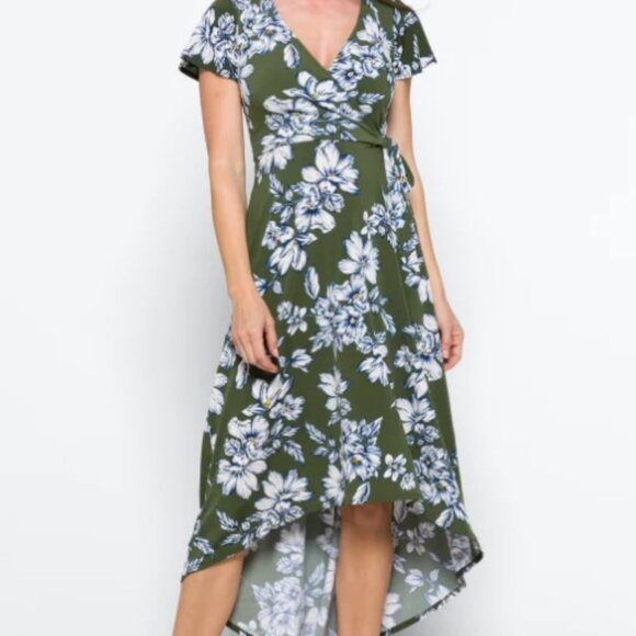 NWT Fortune & Ivy Irene Faux Wrap Brushed Knit Hi Lo Maxi Dress Olive Size XXL - Picture 2 of 6